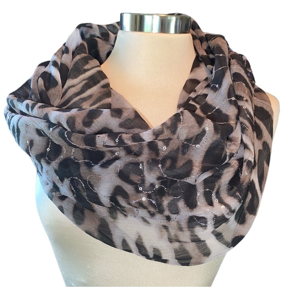 Maurices infinity scarf animal print sequin embellishments sheer one size